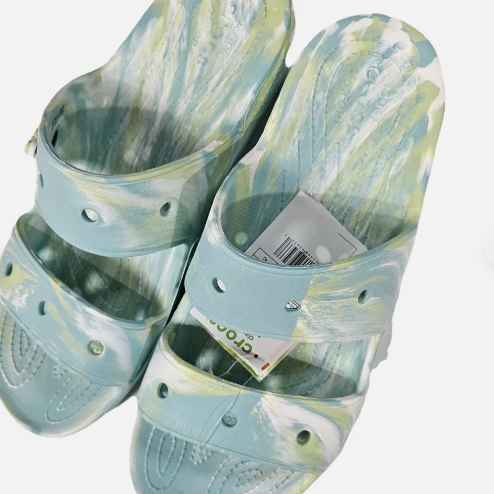 Crocs Classic Two‎ Strap Slide Shoes Mens Size 11 Green Tie Dye Comfort Sandals